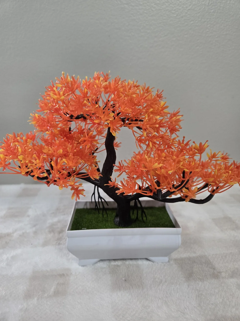Asian Artificial Orange Bonsai Tree Plastic in White Planter Pot 8 in